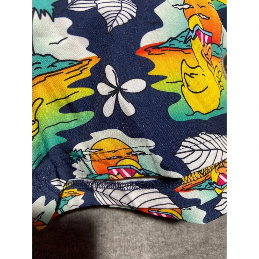 Neff Swim Trunks Navy Blue Duck Tropical Print Drawstring Board Shorts Medium